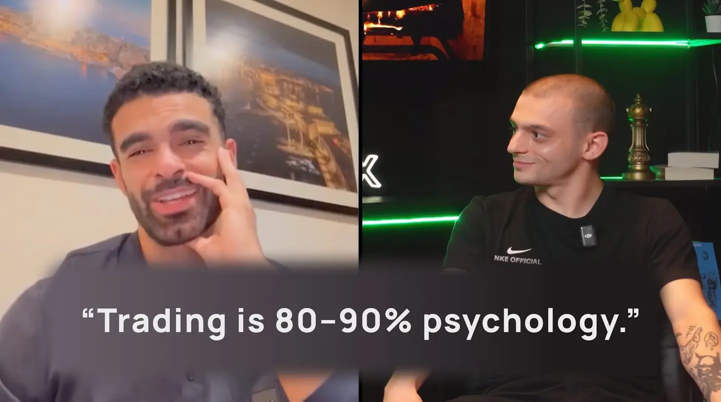 Two Eleonex team members with the quote 'Trading is 80-90% psychology'