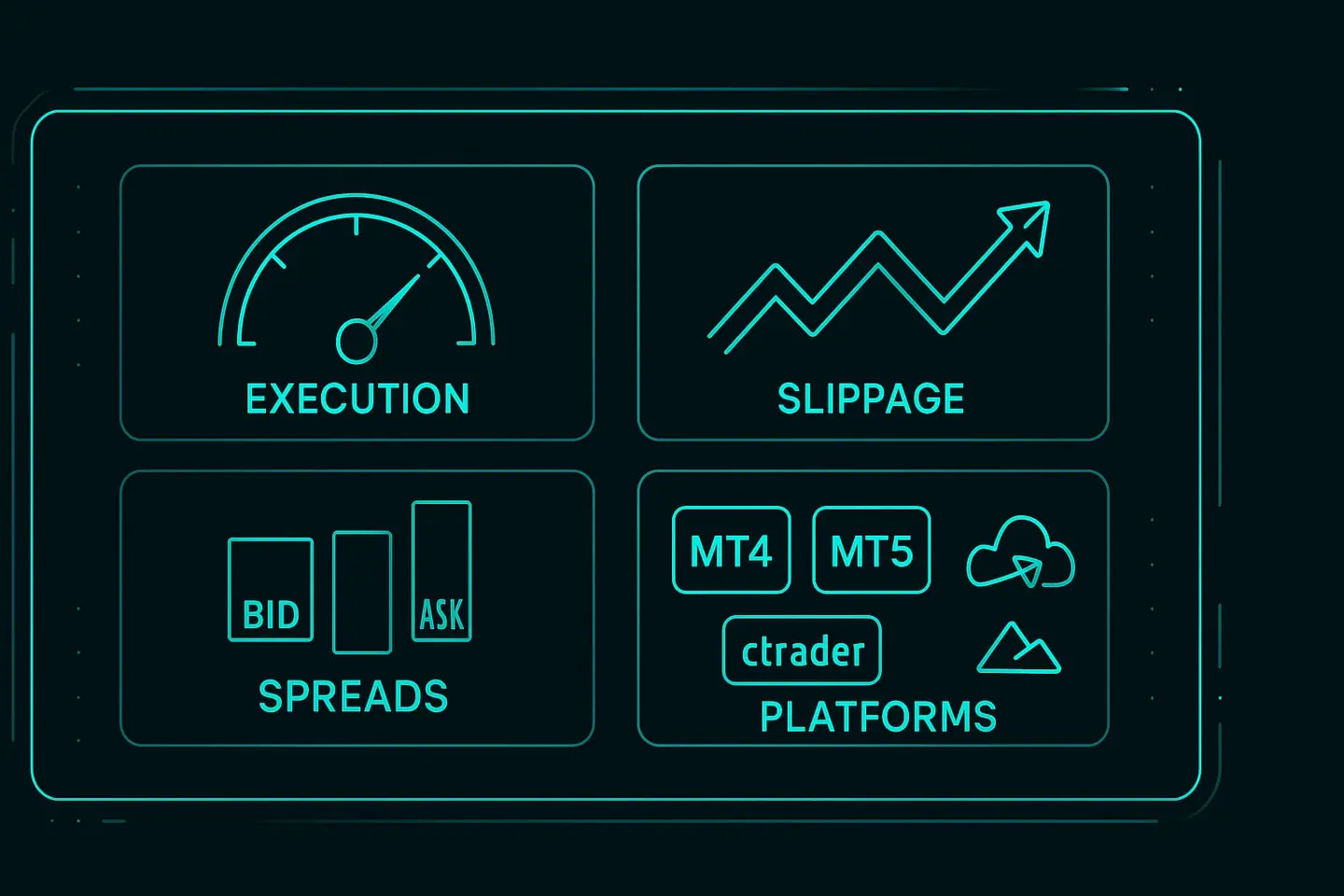Diagram of execution, slippage, spreads and supported platforms