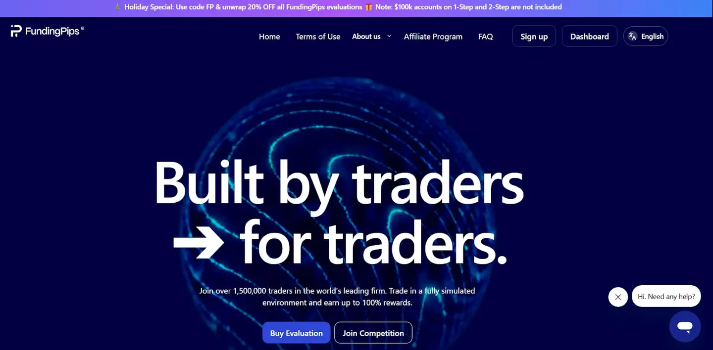 Screenshot of another competing prop firm's homepage featured in the article