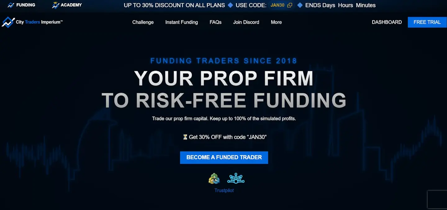 City Traders Imperium homepage advertising risk-free funding