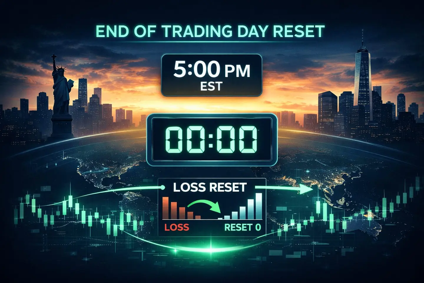 Diagram of a daily loss reset at 5 pm EST end of trading day