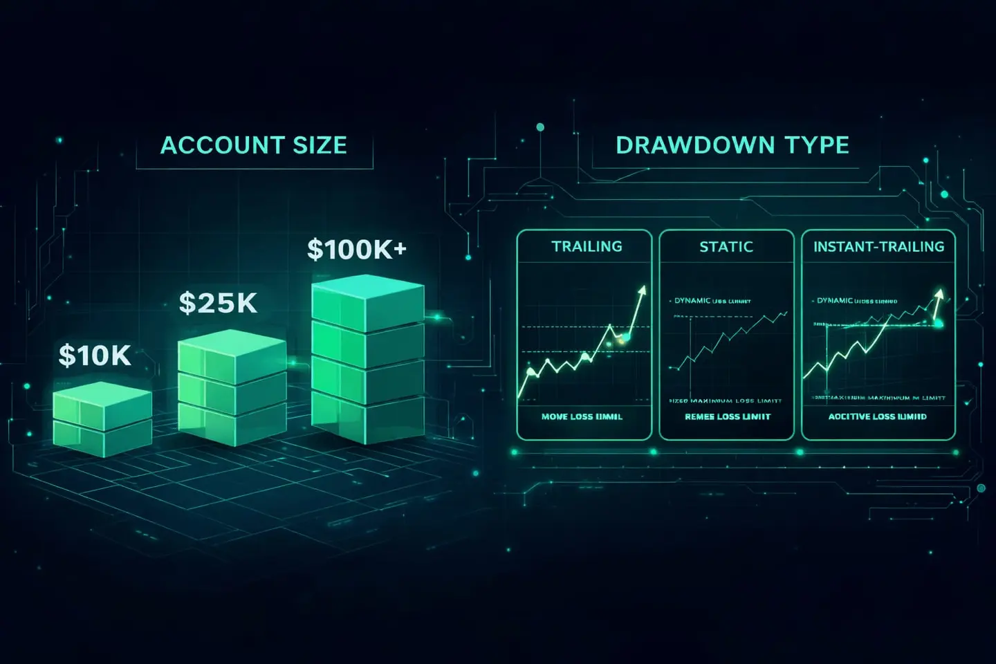Infographic comparing account sizes and drawdown types